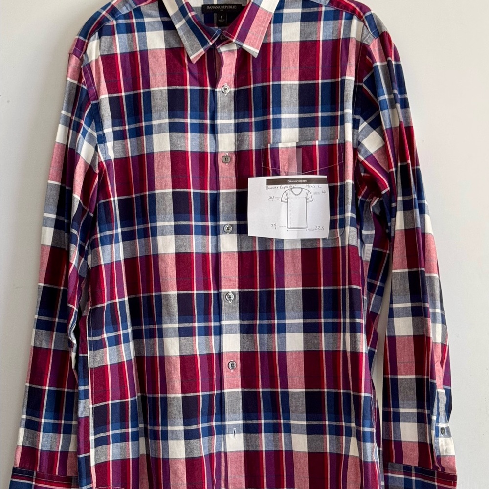 Banana Republic Red and Blue Casual Button Down Shirt Men’s Large